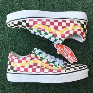 NWT Vans Glitter Checkerboard Old Skool Sneaker Pink Black 7